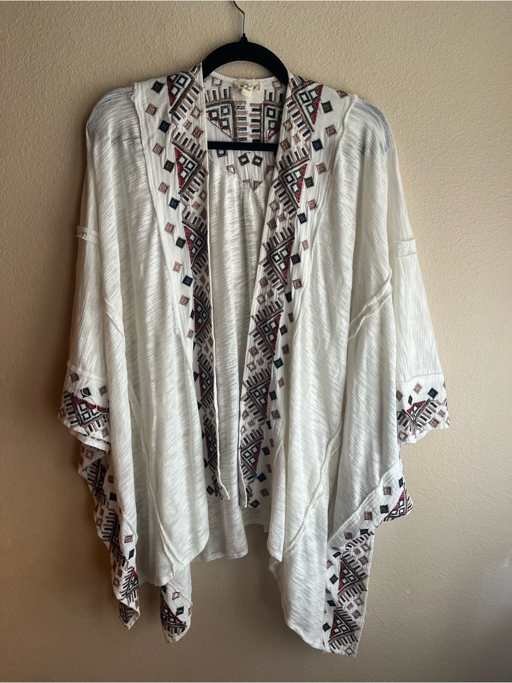 POL Ivory Open-Front Tunic with Geometric Embroidery